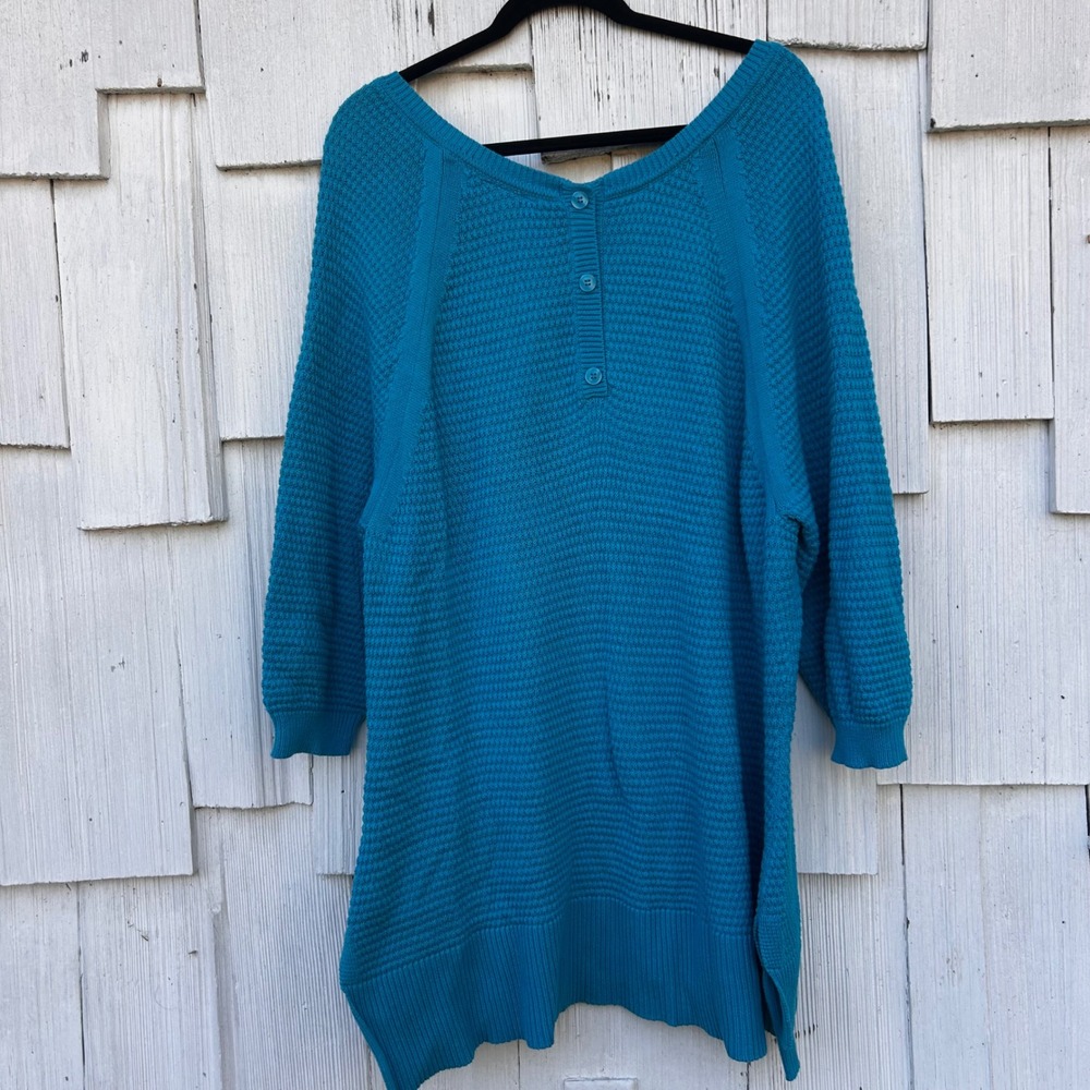Lane Bryant Teal Blue Textured Knit Tunic Sweater Plus Size 22/24 Raglan Sleeve - Picture 6 of 7